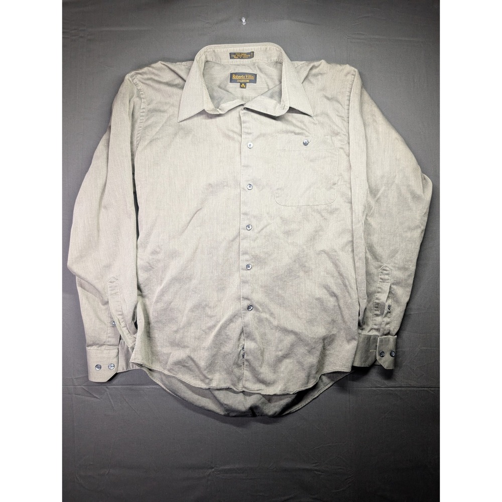 Roberto Villini Collezione Mens 16 34/35 Green Tan Cotton Button Down Shirt